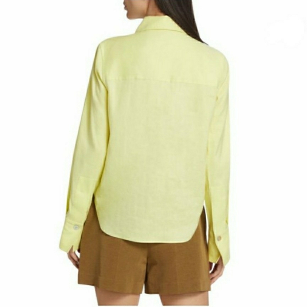 Vince Linen Blend Yellow Green Button-Up Women's Shirt - Picture 12 of 12